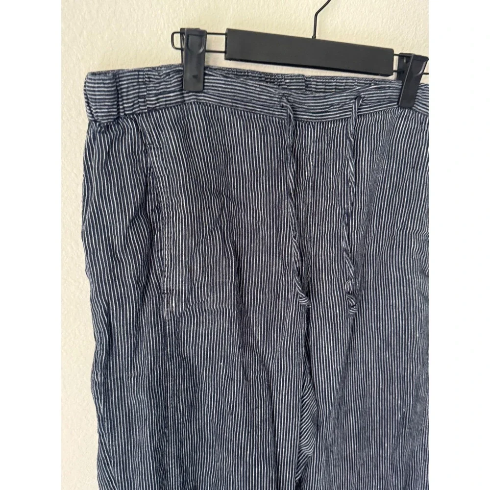 Coldwater Creek Navy Blue Pinstripe Linen Blend Drawstring Pants Large Mens
